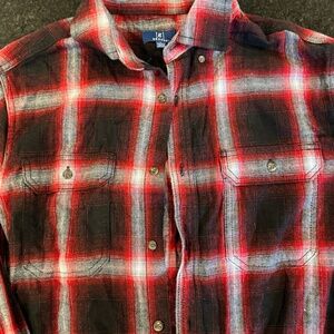 George plaid red and black buffalo button up flannel shirt men’s large